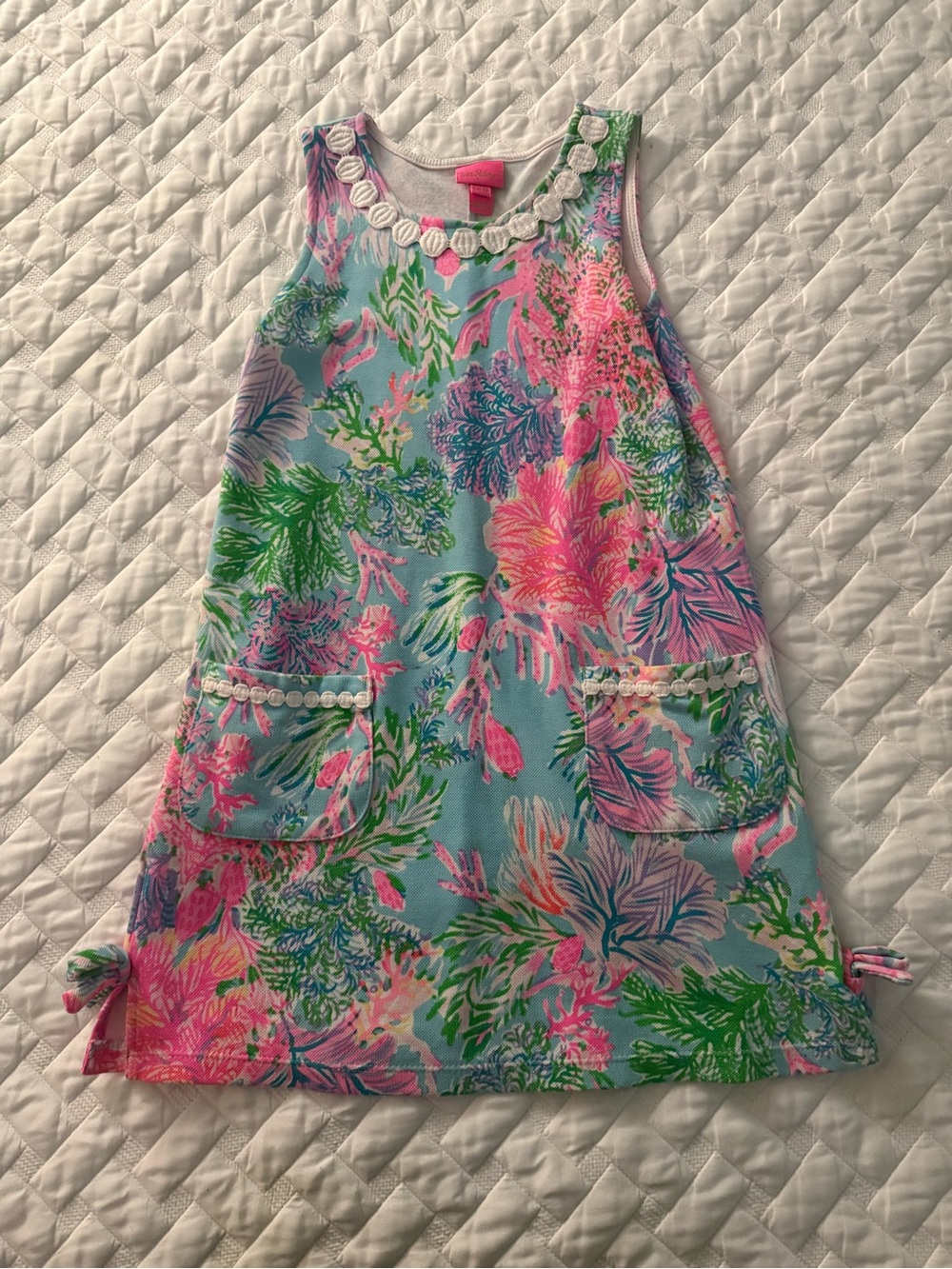 Lilly Pulitzer Girls Floral Shift Dress in Aqua, Pink & Green